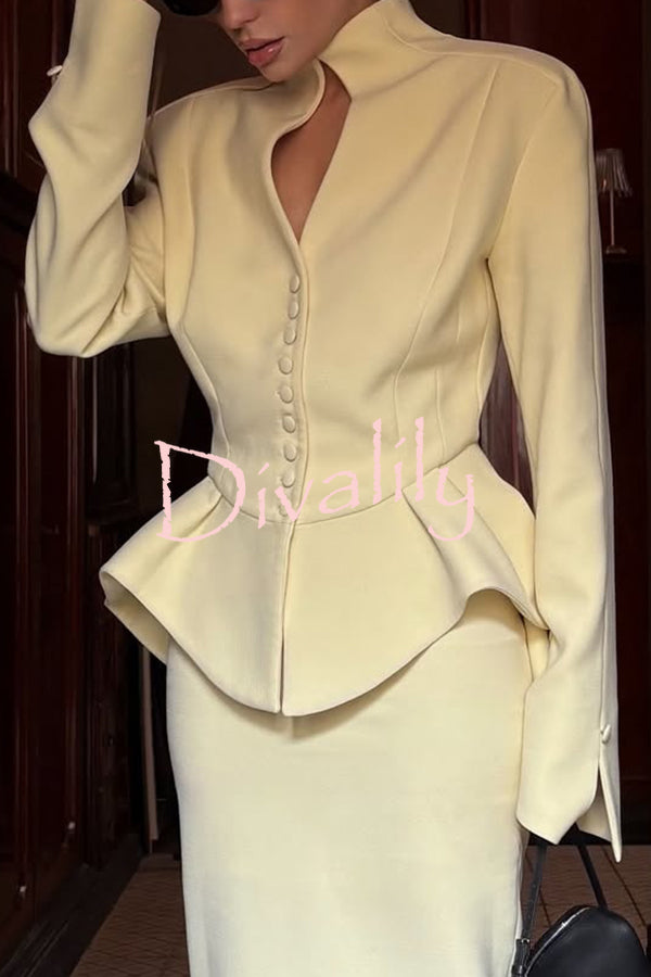 Solid Color Long-sleeved Single-breasted Irregular Elegant Top
