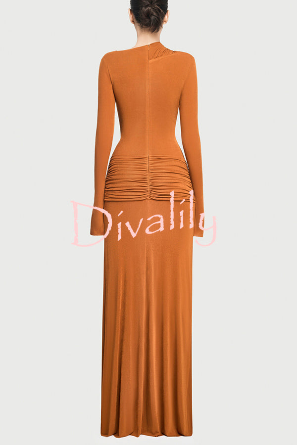 Stylish Long-sleeved Slim-fit Pleated Elegant Maxi Dress