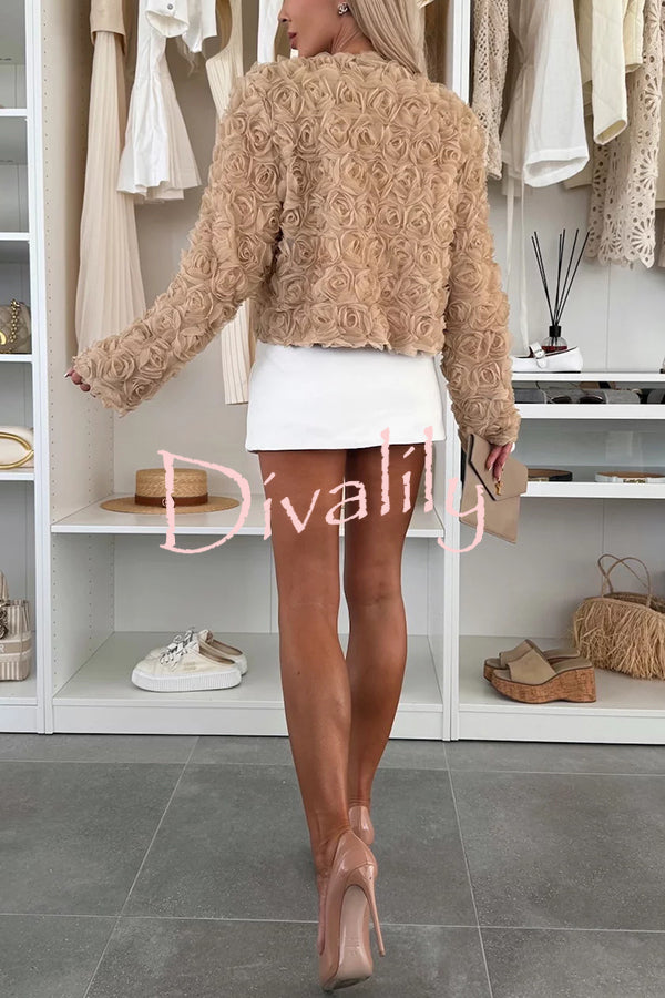 Fashionable Three-dimensional Flower Casual Long-sleeved Cropped Jacket