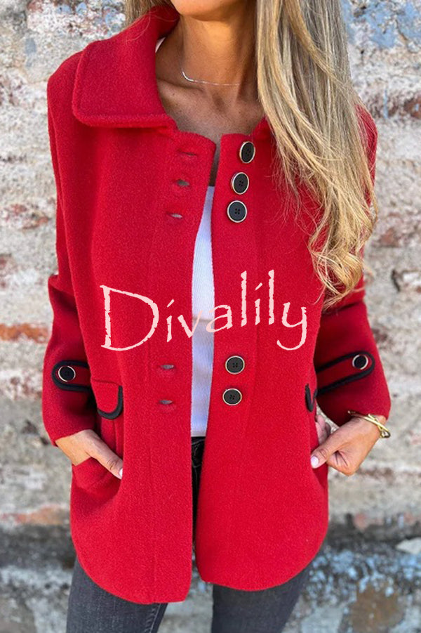 Solid Color Lapel Long Sleeve Button Loose Coat