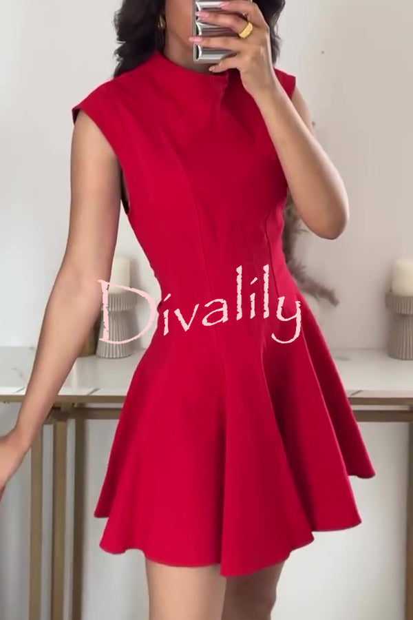 Solid Color Round Neck Sleeveless Waist Mini Dress