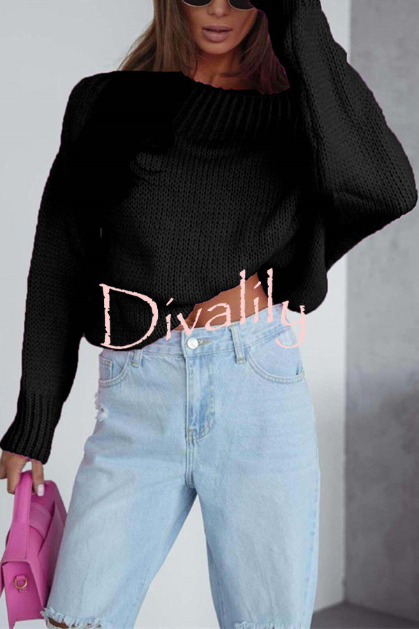 Solid Color Long-sleeved Round Neck Loose Knitted Sweater