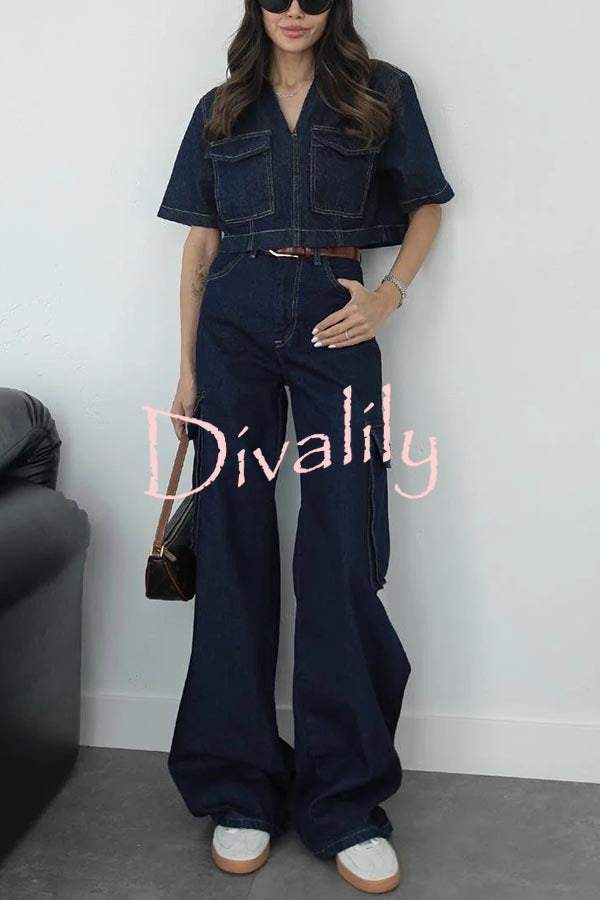 Free Breeze Denim High Rise Pocketed Wide Leg Cargo Jeans