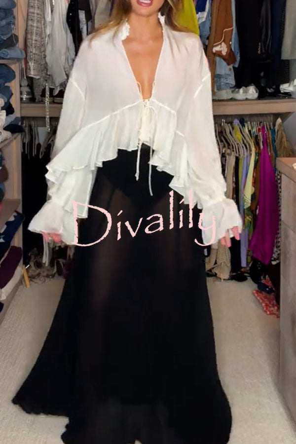 Boho Forever Chiffon High Rise Elastic Waist A-line Maxi Skirt
