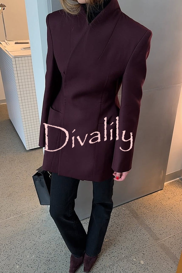 Solid Color Lapel Long Sleeve Casual Pocket Long Blazer
