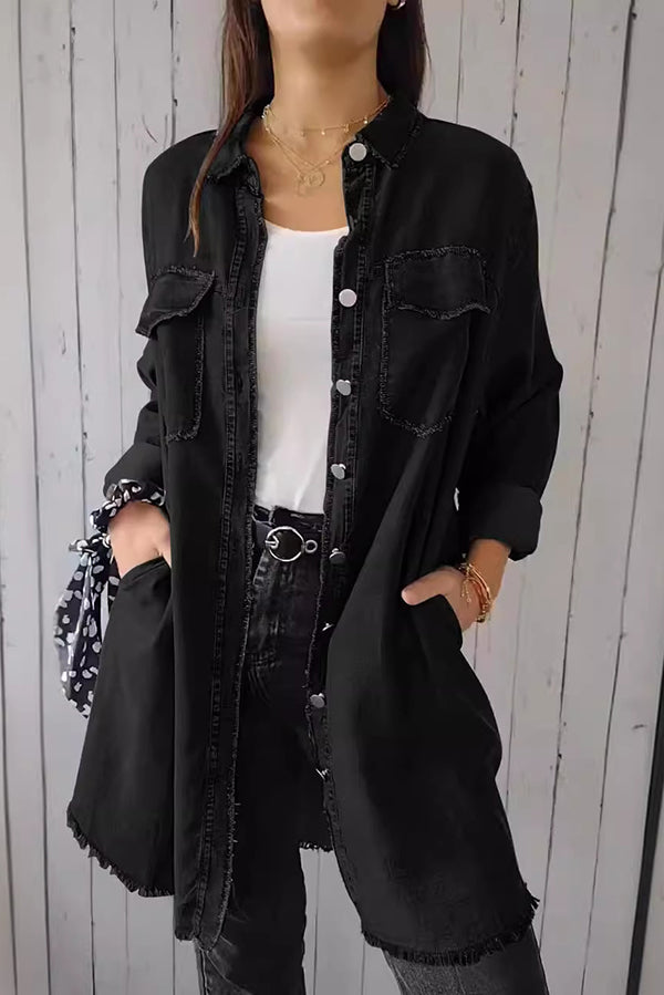 Fashionable and Versatile Long-sleeved Lapel Denim Jacket