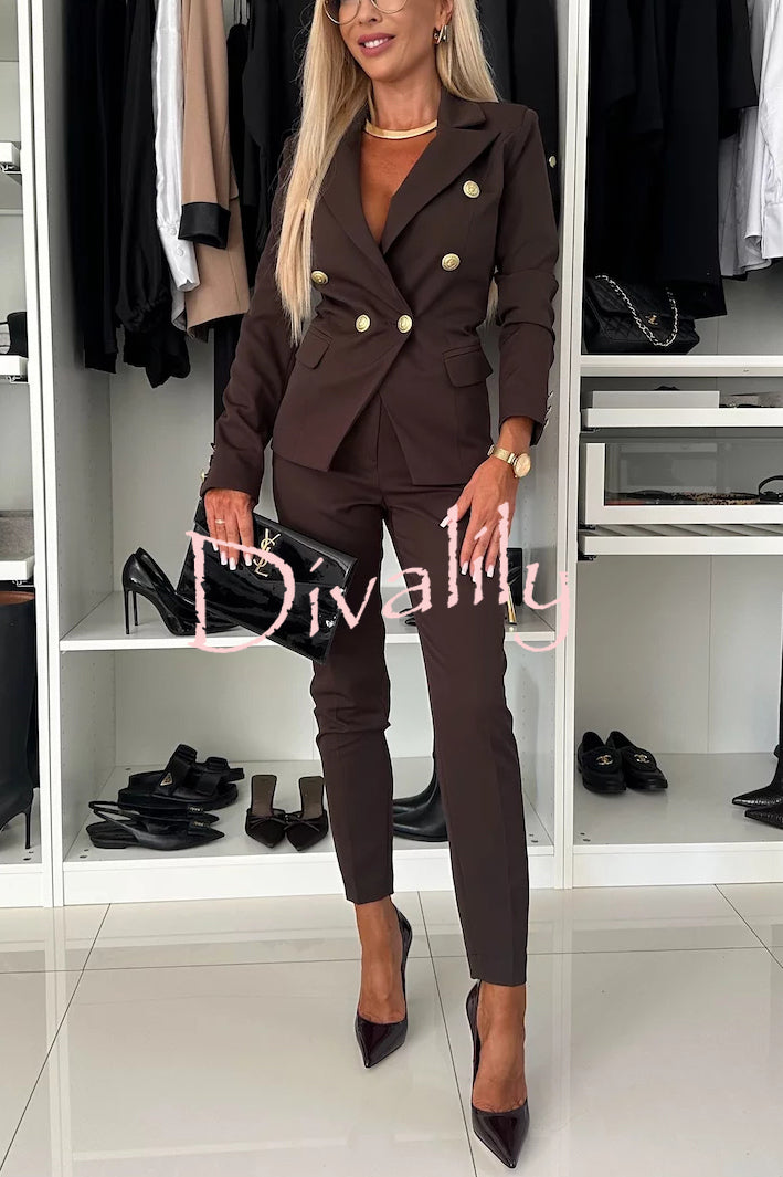 Feeling of Confidence Metal Button Long Sleeve Lapel Blazer