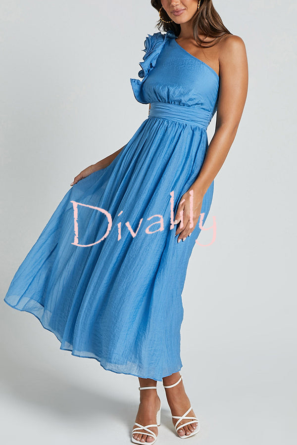 Romantic Seaside One Shoulder Frill Detail Sleeve Layered Midi Dress