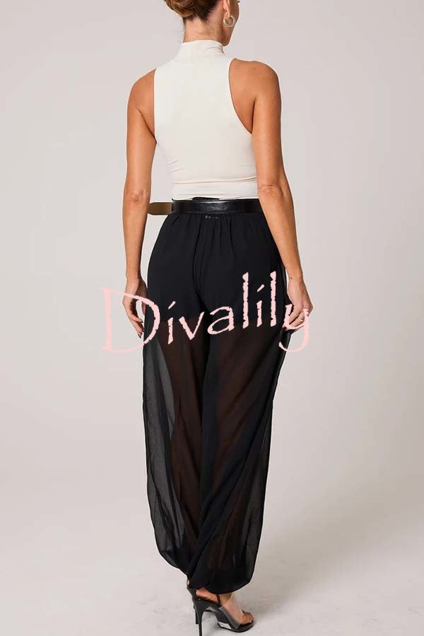 Autumn Avenue Chiffon See-Through Elastic Waist Aladdin Bloomers Pants