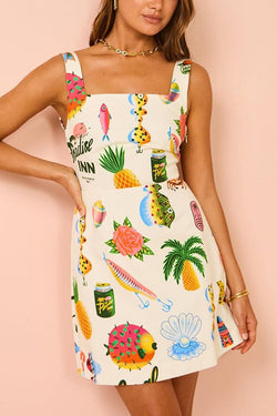 Summer Colorful Fruit Unique Print Tie-back Mini Dress