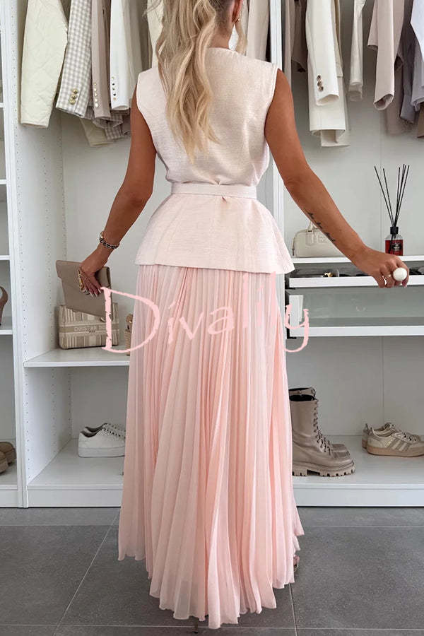 Relaxed and Elegant Pleated Tulle Side Zipper A-line Maxi Skirt