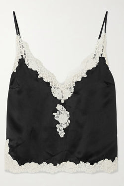 Celebration Look Contrast Color Satin Lace Trim V-Neck Slip Tank