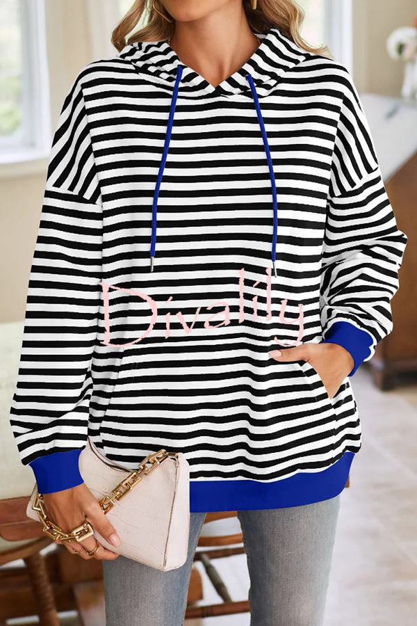 Striped Print Long Sleeve Pocket Loose Hoodie