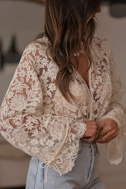 Fashion Hollow Lace Casual Long-sleeved Shirt