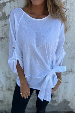 Solid Color Casual Round Neck Loose Knot Top