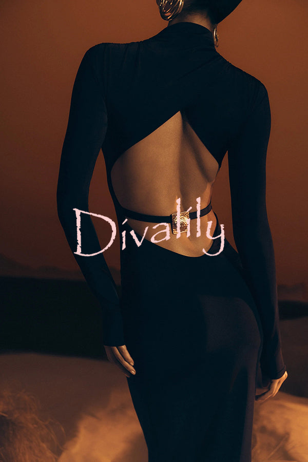 Sexy Backless Long-sleeved Stretch Slim-fit Maxi Dress