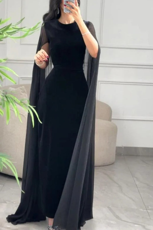 Solid Color Velvet Elegant Ribbon Long Sleeve Slim Maxi Dress