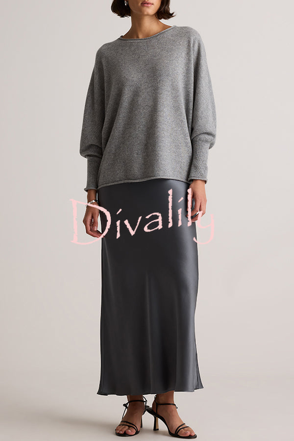 Soft and Warm Cashmere Knit Batwing Sleeve Relaxed Sweater