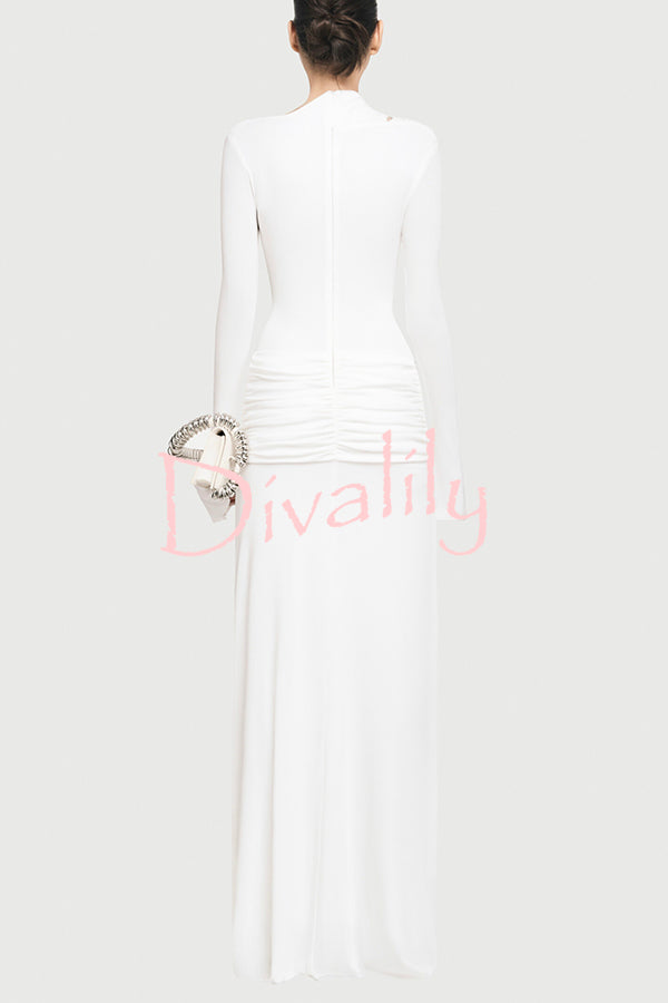 Stylish Long-sleeved Slim-fit Pleated Elegant Maxi Dress