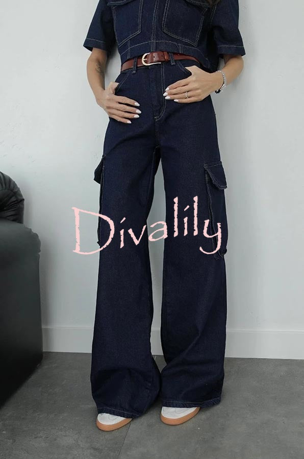 Free Breeze Denim High Rise Pocketed Wide Leg Cargo Jeans