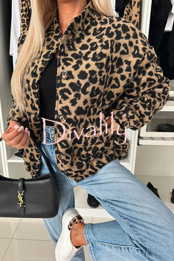 Leopard Print Loose Long-sleeved Pocket Casual Jacket