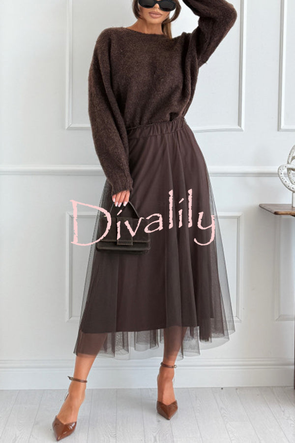 Gisella Tulle High-rise Elastic Waist Layered Flowy Midi Skirt