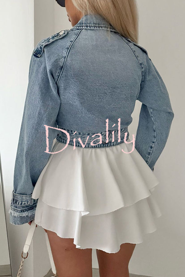 Fashion Lapel Long-sleeved Short Denim Jacket