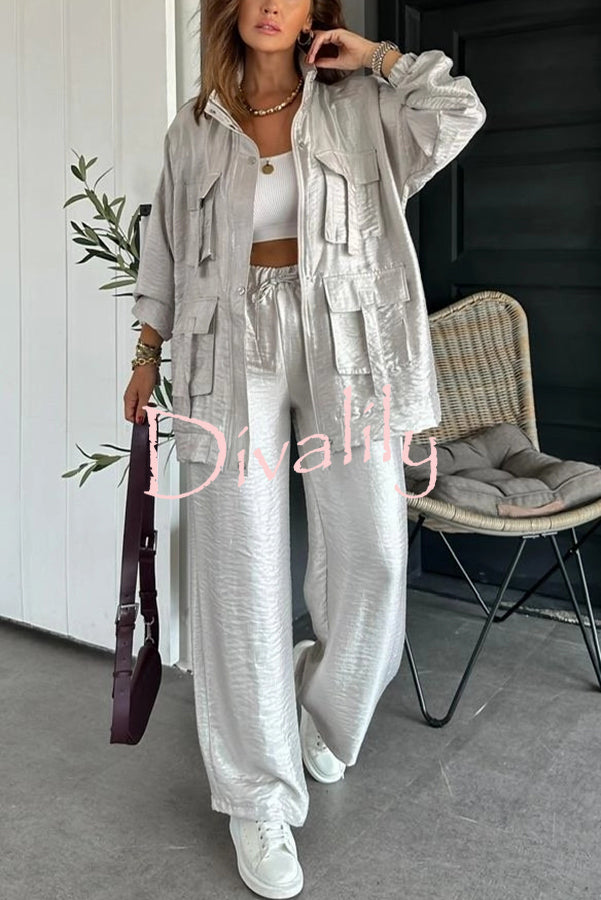 Easy on Me Metallic Fabric Elastic Waist Pocketed Wide Leg Pants