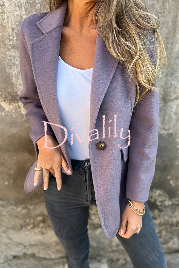 Daytime Perfection Faux Wool Lapel Button Relaxed Blazer