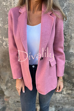 Daytime Perfection Faux Wool Lapel Button Relaxed Blazer