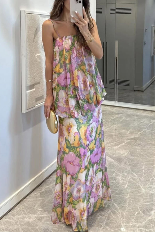 Floral Print Off-the-shoulder Irregular Loose Maxi Dress