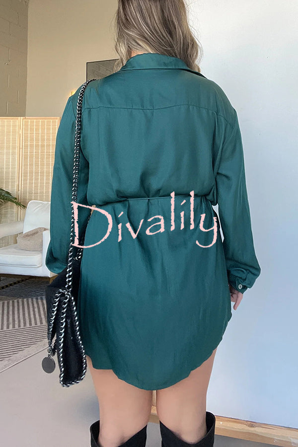 Solid Color Long Sleeve Button Casual Shirt-Style Rompers
