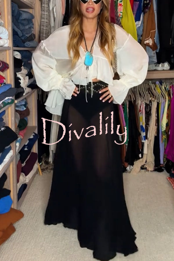 Boho Forever Chiffon High Rise Elastic Waist A-line Maxi Skirt