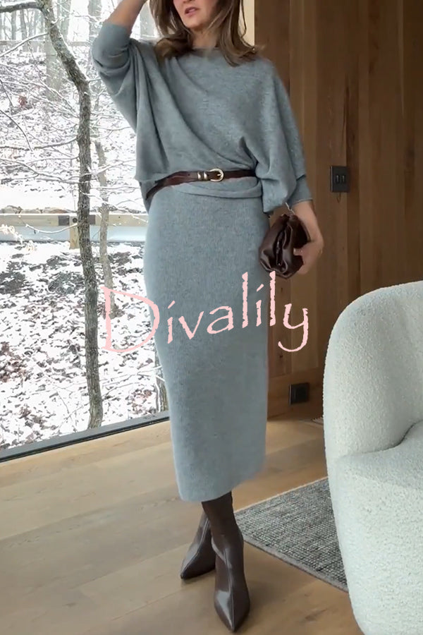 Soft and Warm Cashmere Ribbed Knit Sleeveless Midi Sweater Dress