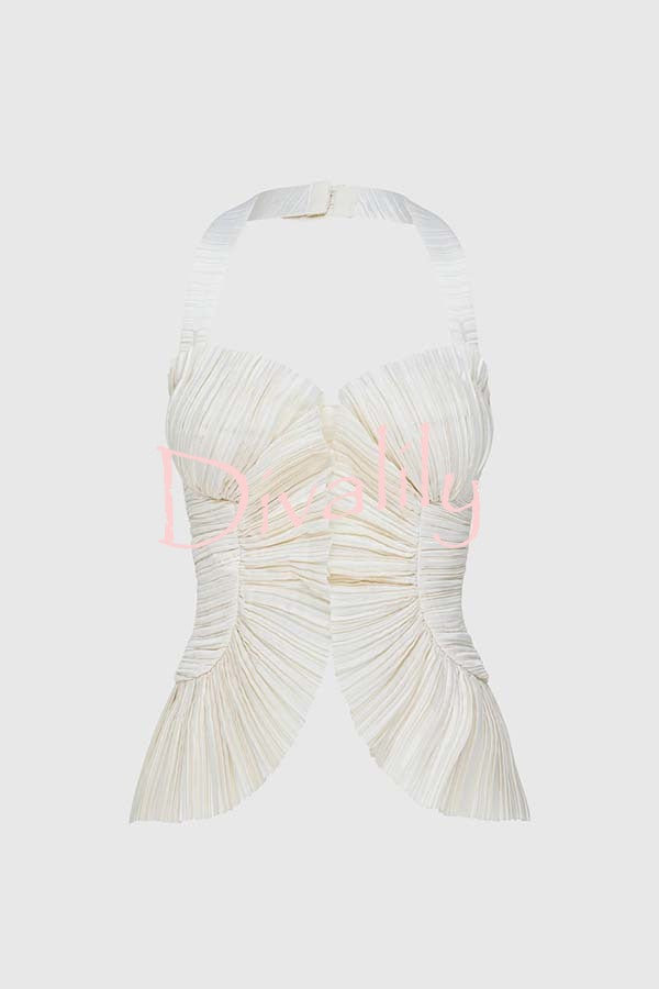 Show Exquisiteness Satin Pleated Heart-shaped Off Shoulder Halter Tank