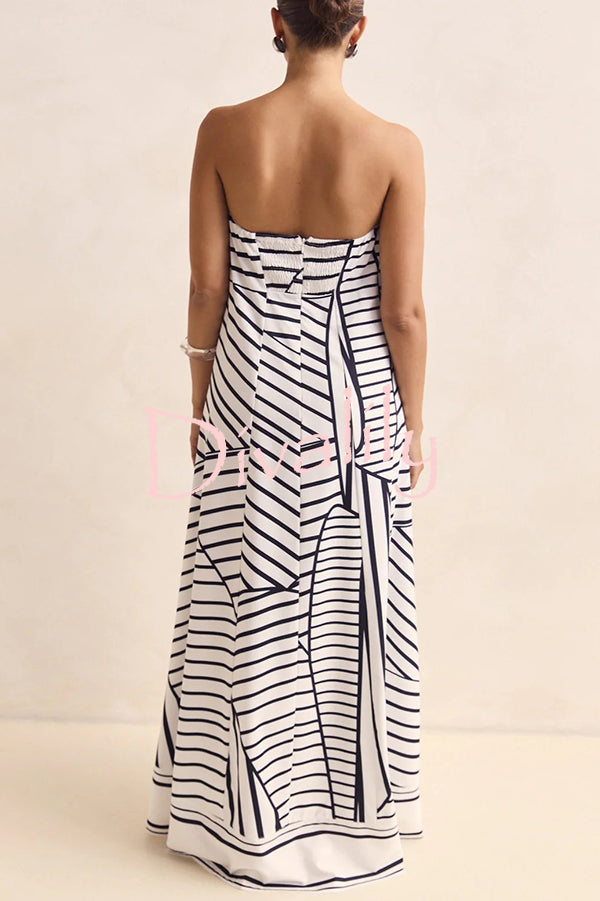 Unique Print Sexy Tube Top Back Zipper Loose Maxi Dress