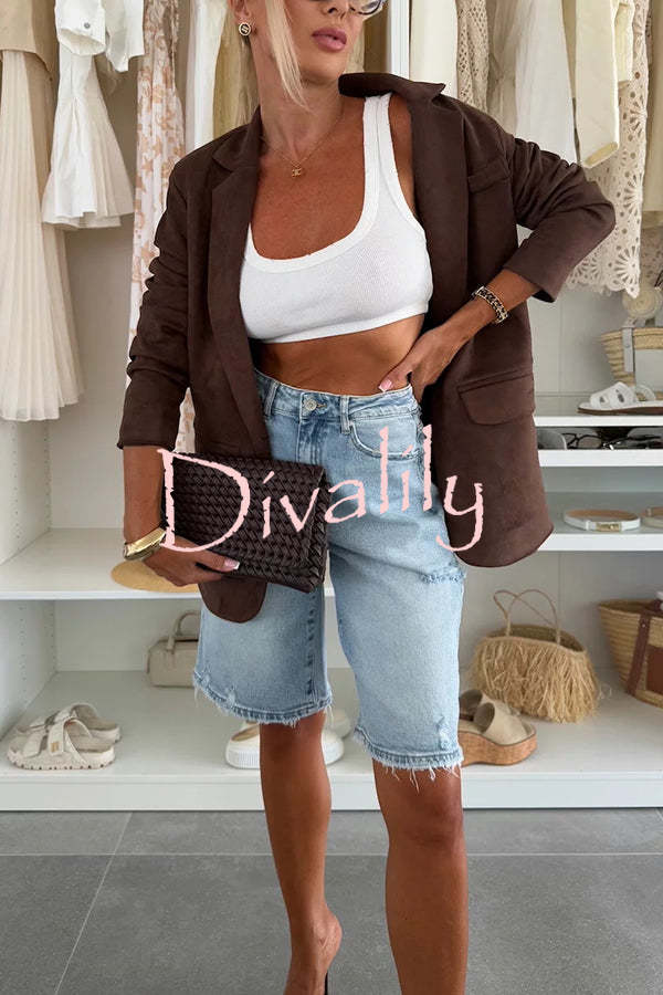 Fashion Denim Pocket Frayed Bermuda Shorts