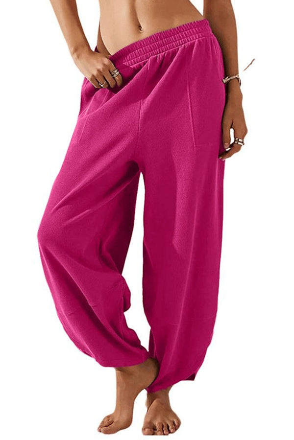 Solid Color Casual Elastic Waistband Wide-leg Pants