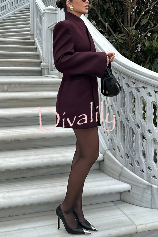 Solid Color Lapel Long Sleeve Casual Pocket Long Blazer