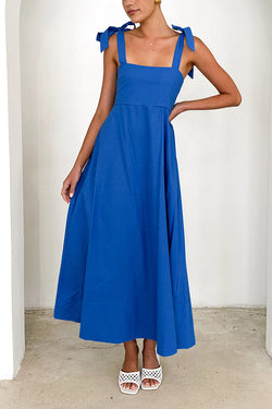 Solid Color Sling Lace-Up Backless Pleated Maxi Dress