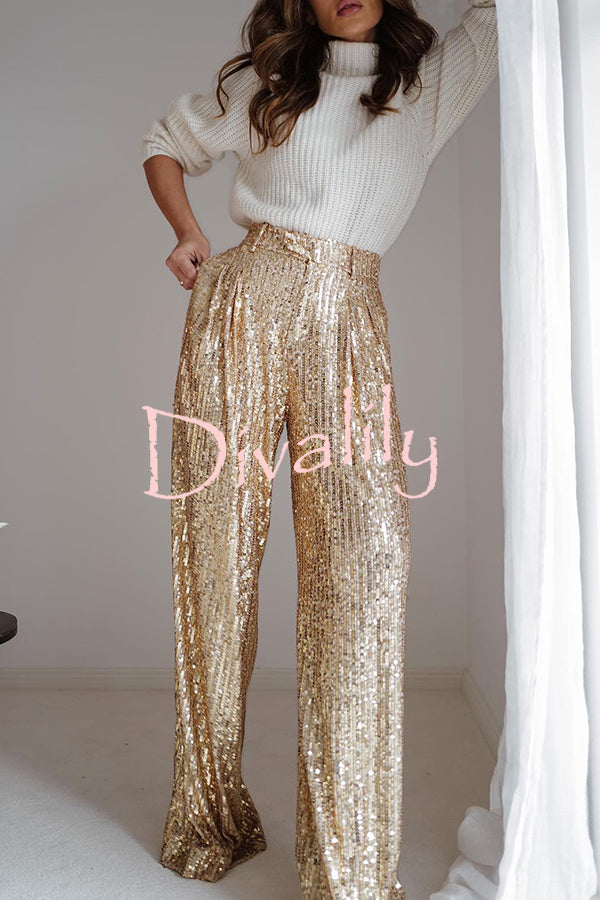 Spread The Light Sequin High Waist Pocketed Wide Leg Pants