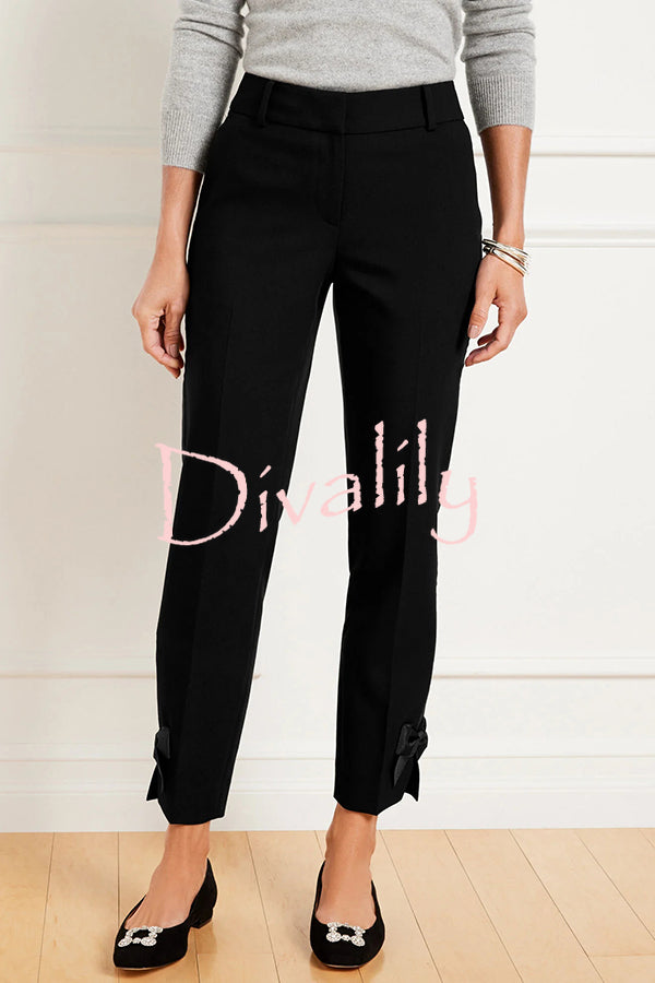 Add Elegance Side Bow Detail Pocketed Straight Ankle Pants