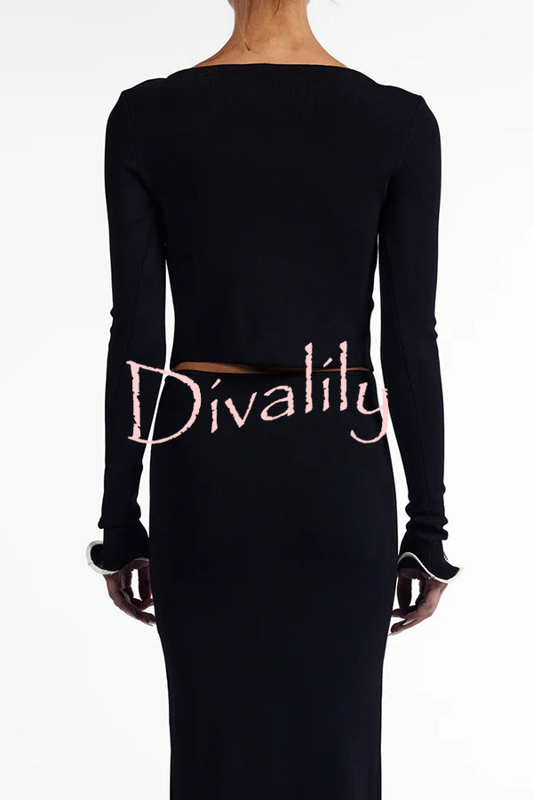 Fashion Ruffled Long-sleeved Tie-cropped Knitted Cardigan
