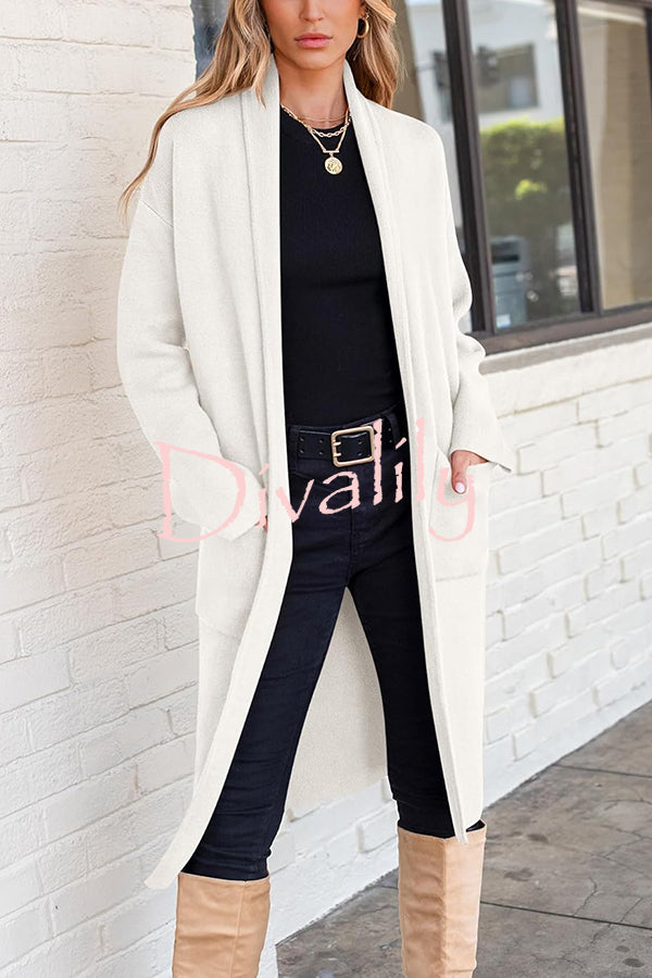 Solid Color Long-sleeved Casual Loose Pocket Mid-length Cardigan