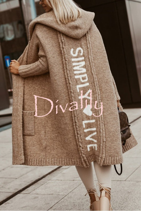 Fashionable Hooded Loose Long Letter Knitted Jacket