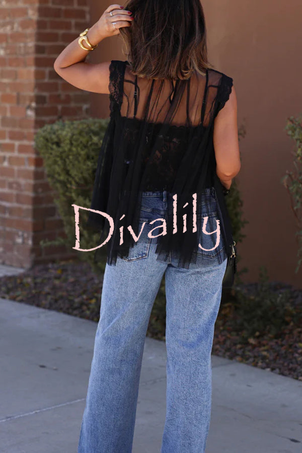 Light and Cute Tulle Lace Inner Wear High Neck Cape Top