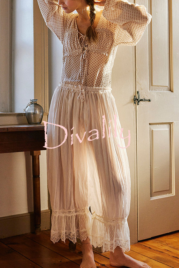 Pastoral Style Elastic Waist Lace Hem Bloomer Pants