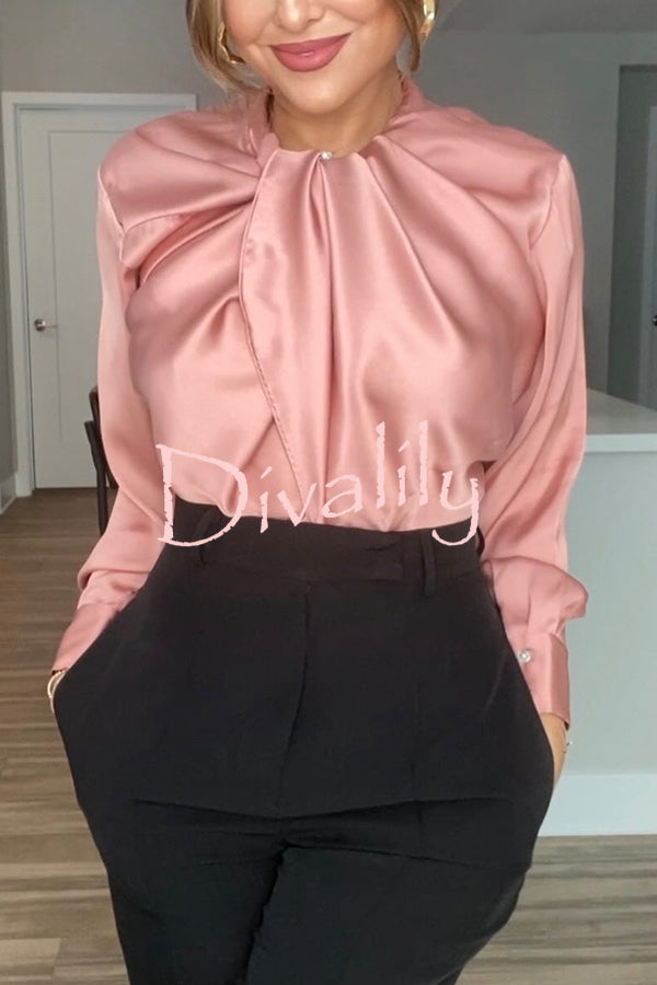 Switch Styles At Will Satin Botton Up Long Sleeve Relaxed Blouse