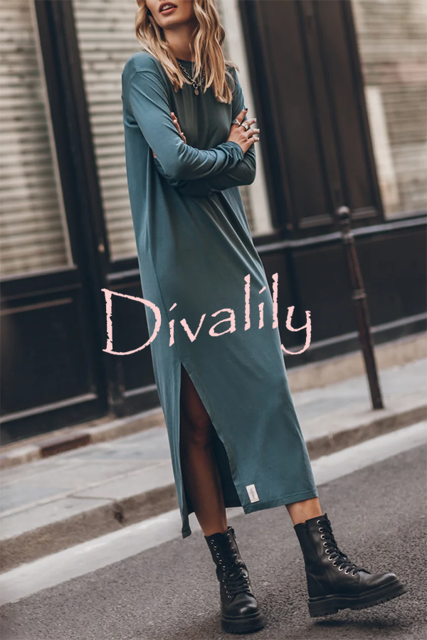 The Bedisse Cotton Blend Long Sleeve Relaxed Slit Midi Dress
