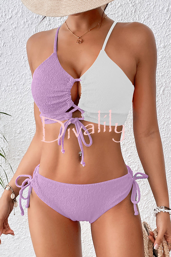 Fashion Contrast Color Sexy Cross Strap Stretch Two Piece Bikini Swimsuit